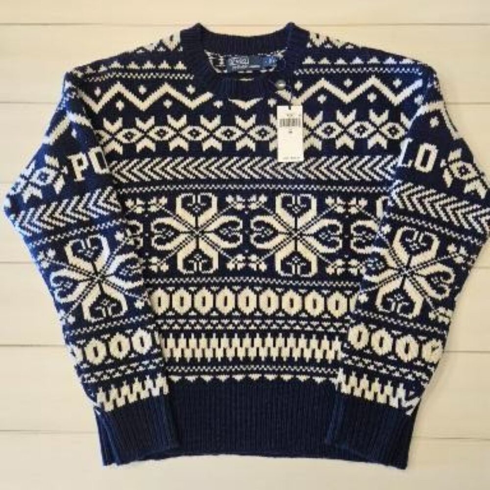 Ralph Lauren Navy and White Wool Snowflake Sweater - NWT - Medium